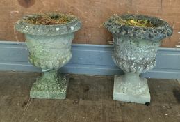 Two salvage urn garden planters (H43cm Dia37cm)