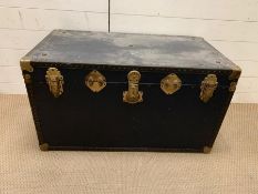 A metal bound school/travel trunk (H50cm W92cm D50cm)