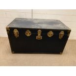 A metal bound school/travel trunk (H50cm W92cm D50cm)