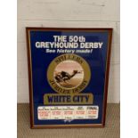 A vintage poster of "The 50th Greyhound Derby"