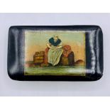 A Georgian snuff box with painting of washer woman to lid
