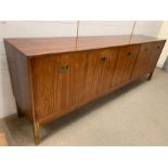 A vintage Rosewood office sideboard with brass handles and legs (H74cm W220cm D44cm)