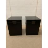 A Pair of OKA black bedside cabinets, lift up tops (45cm sq x 60cm high)