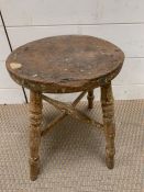 Vintage stool with turned legs (H27cm W29cm)