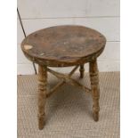 Vintage stool with turned legs (H27cm W29cm)