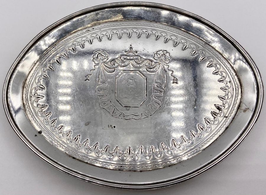 A Georgian silver crested small tray, visiting cards possibly, London 1813