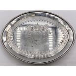 A Georgian silver crested small tray, visiting cards possibly, London 1813