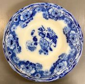 Three New Wharf pottery Co Cambridge Semi Porcelain Flow Blue plate and two bowls