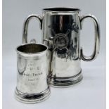 Two commemorative Rowing tankards one two handled glass bottomed from 1910 (18cm h)