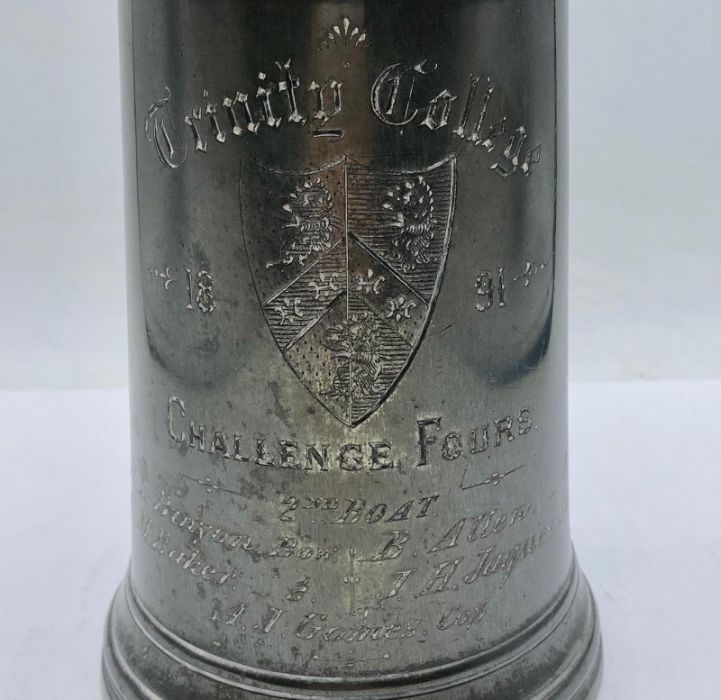 A Trinity College, commemorative glass bottomed tankard from 1891 Challenge Fours Rowing 2nd Boat - Image 2 of 5