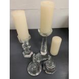 Three cut glass candle holders (one AF)