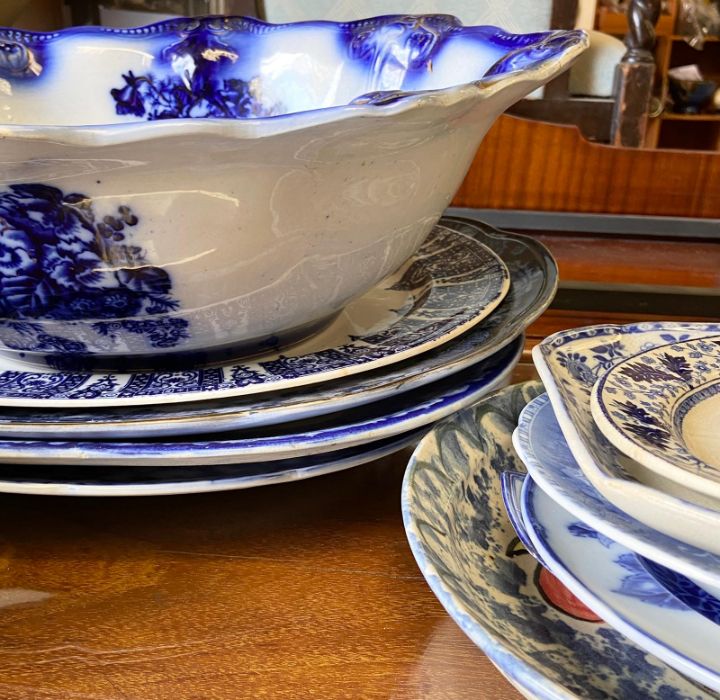 A large selection of blue and white platters, bowls, dishes and plates various makers - Image 8 of 8