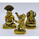 Three brass figures, two Indian gods and a German Berlin Bear