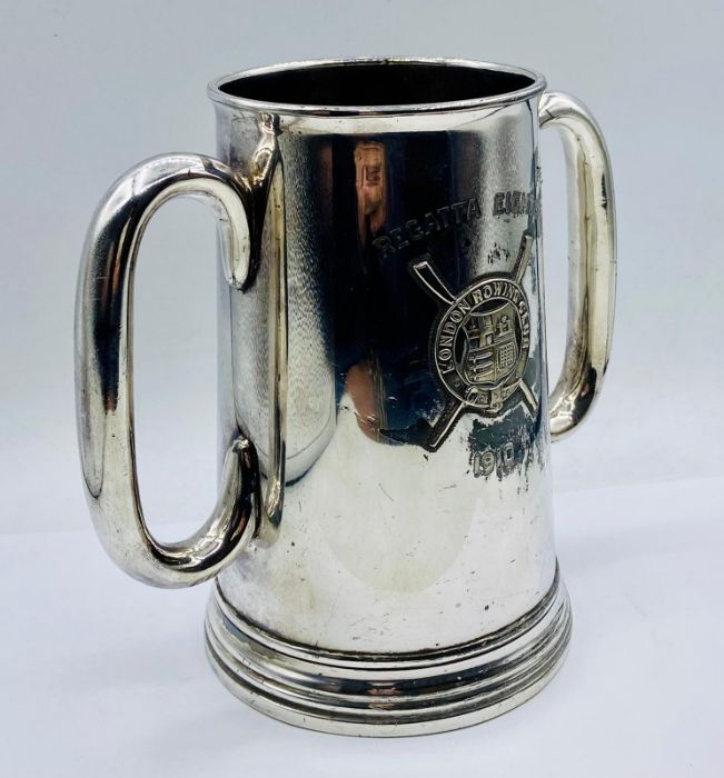 Two commemorative Rowing tankards one two handled glass bottomed from 1910 (18cm h) - Image 2 of 7