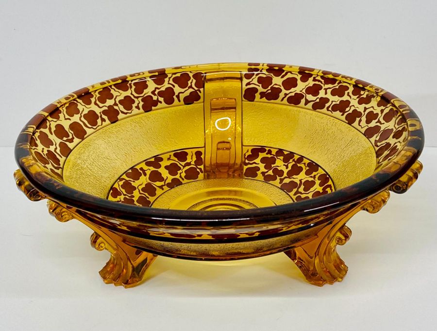 Amber and brown large glass serving bowl and six small dishes - Image 5 of 6