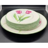 A selection of floral plates, eight plates and one larger one by Sally Crosthwaite for Carolyn