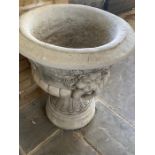 A Pair of Lion handled stone planters (58 cm x 64cm)