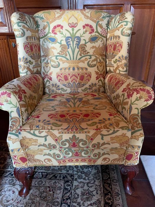 A Floral patterned chair 80 cm wide x 92cm high, seat height 49cm