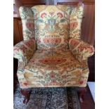 A Floral patterned chair 80 cm wide x 92cm high, seat height 49cm