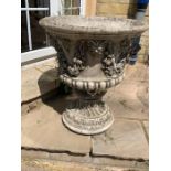 A Pair of garden planters with a grape and vine theme 51 cm diameter by 60 cm high