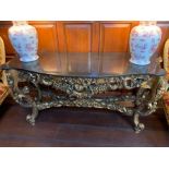 A French style marble topped table with decorative legs (147cm x 58cm x 78cm)