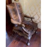 Two faux lion fur chairs with lion feet (76 cm w x 120 cm h x 50 cm seat height)