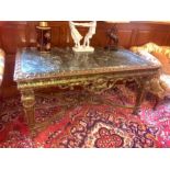 A Marble topped ornate table 160 cm w x 88 cm d x 82 cm h.