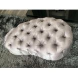 A silver button upholstered footstool 112 cm long x 60 cm x 40 cm high