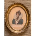 A print of Queen Elizabeth of England in an oval frame (Frame size 19x24cm).