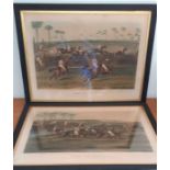 A pair of hand coloured aquatint prints of Leamington Grand Steeple Chase 1837, (47x67 cm). (2)