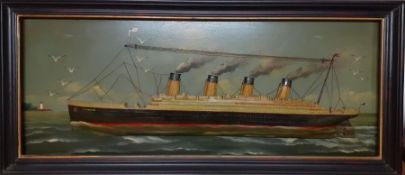 A large plaque by Country Corner depicting the "TITANIC" in relief with hand painted detail, label