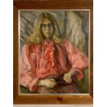 Margaret J. Robinson (1920–2016) English, 'Youngter in pink shirt', signed, oil on board, framed (