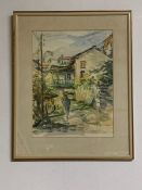 A 20th century Continental school, 'Village view', watercolour and pencil, framed and glazed, (38x29