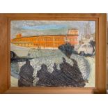 A 20th century English school, 'Street scene', signed: ¨Margaret Best¨, mixed media, framed, (68cm x