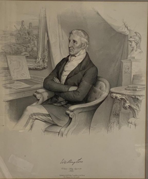 A print depicting Wellington and one of his signatures, framed and glazed, (37x31 cm). - Image 4 of 4