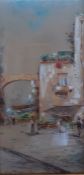 An Italian view, gouache, illegibly signed, framed and glazed, (23x11 cm).