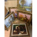 A group of five oils, including 'Still life' by Frank Lean (XX), and other scene, all within