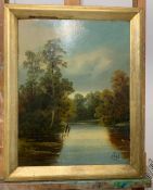 A 20th century English school, 'Lake views', signed "Royd"(?), oil on board, framed (46cm x 36cm).