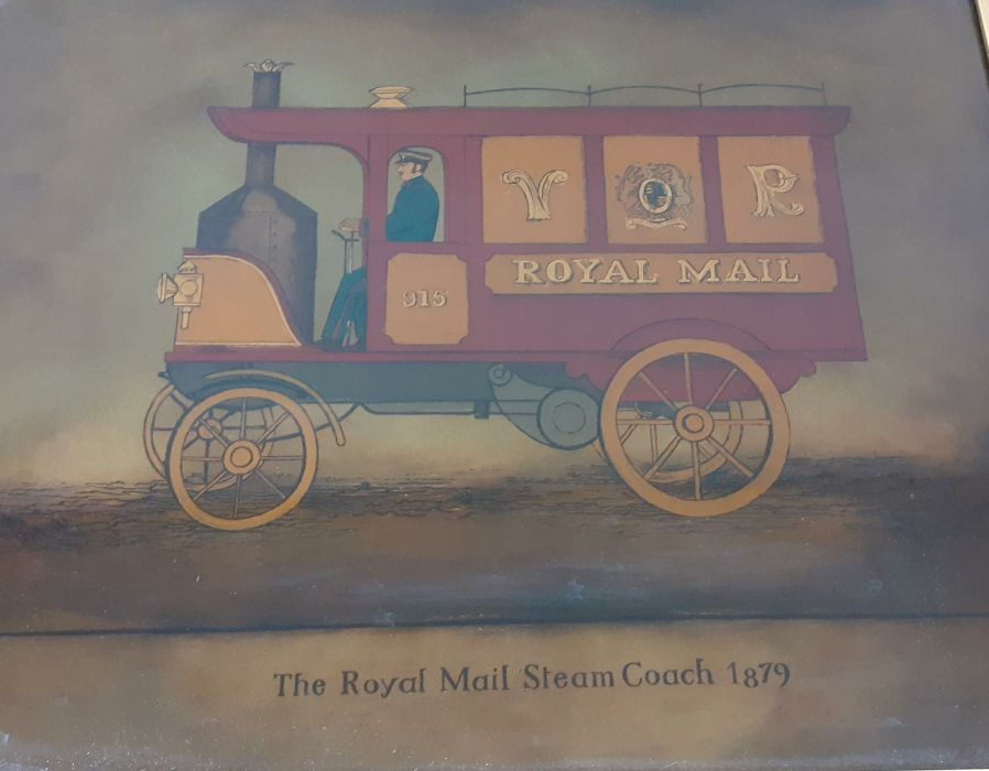 "The Royal Mail Steam Couch 1879", a print underglass, (25x32 cm).