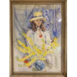 Margaret J. Robinson (1920–2016) English, 'Girl with yellow hat', signed, framed and glazed,