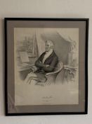 A print depicting Wellington and one of his signatures, framed and glazed, (37x31 cm).