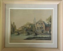 20th century English school, ´Dutch river scene and bridge´ signed ´James A Carter´, print, framed