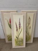 A set of three floral hardwood pictures (83cm x 32cm)