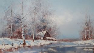 'Snowy landscape', oil on canvas signed 'Striccoli', framed (59x90 cm).