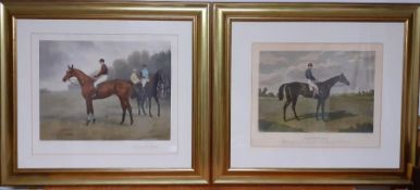 A pair of equestrian prints within a gilded frame, (41x50 cm). (2)