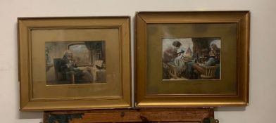 A pair of German scene, 20th century, signed and dated 1906, within a gilded framed, (25cm x