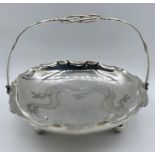 A Chinese silver basket with engraved Dragon decoration, mark to base. (Approx Weight 310g)