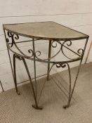 A glass top wrought iron corner table (H70cm W55cm)
