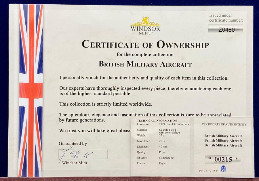 A Boxed set of Windsor Mint British Military Aircraft with supporting certificate and book. - Image 28 of 30