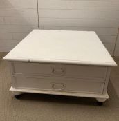 A white square coffee table with drawer to centre (H45cm Sq90cm)